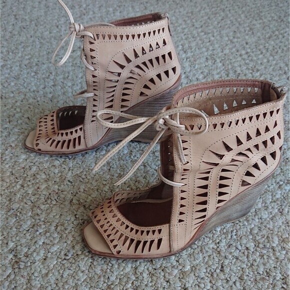 Jeffrey Campbell Rodillo Tan Leather Gladiator Wedge Heels Lace Up size 8 - Picture 5 of 13